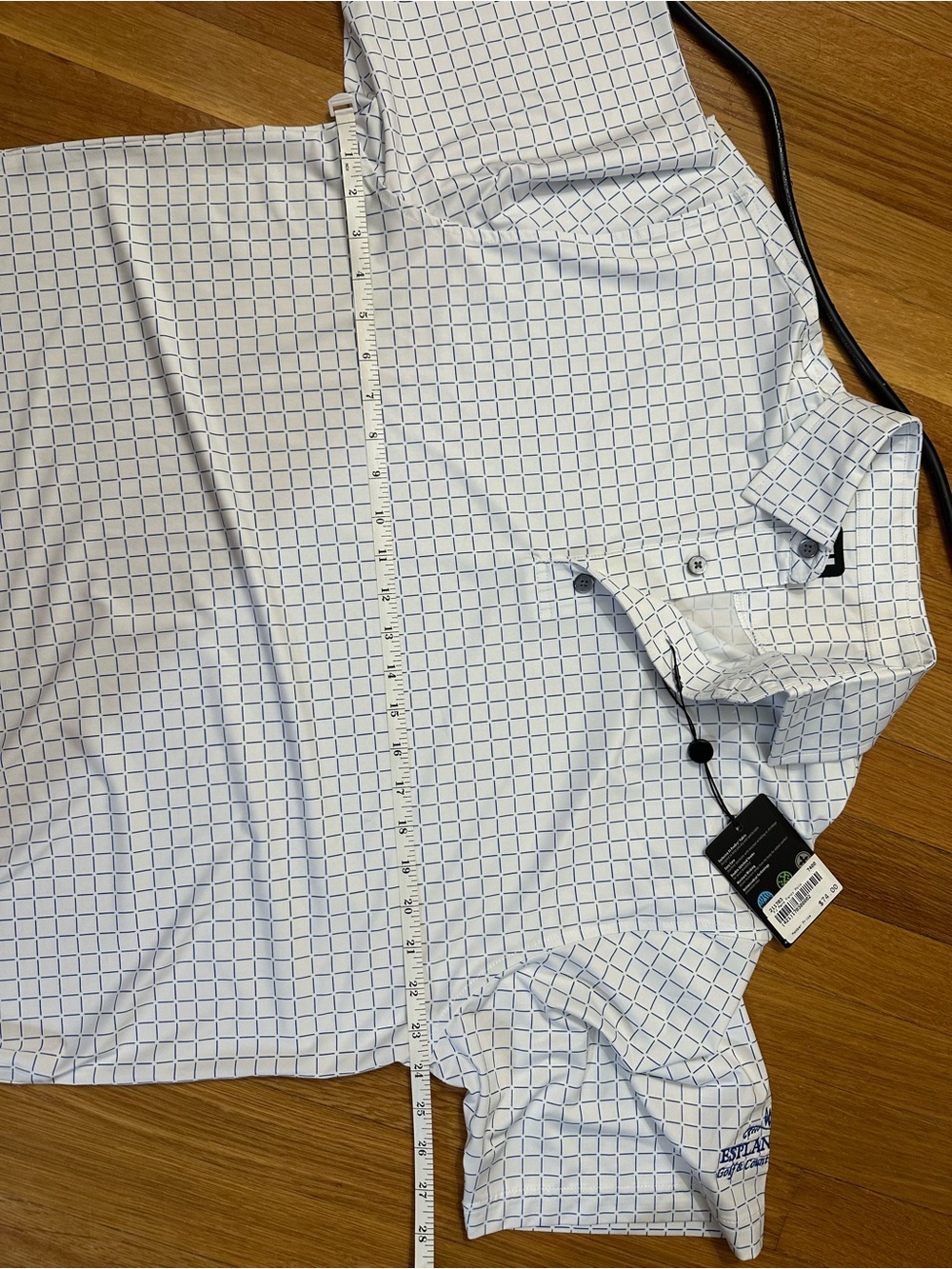 NWT FootJoy Men’s Large White Polo with Navy Grid Pattern see measurements - Picture 6 of 8